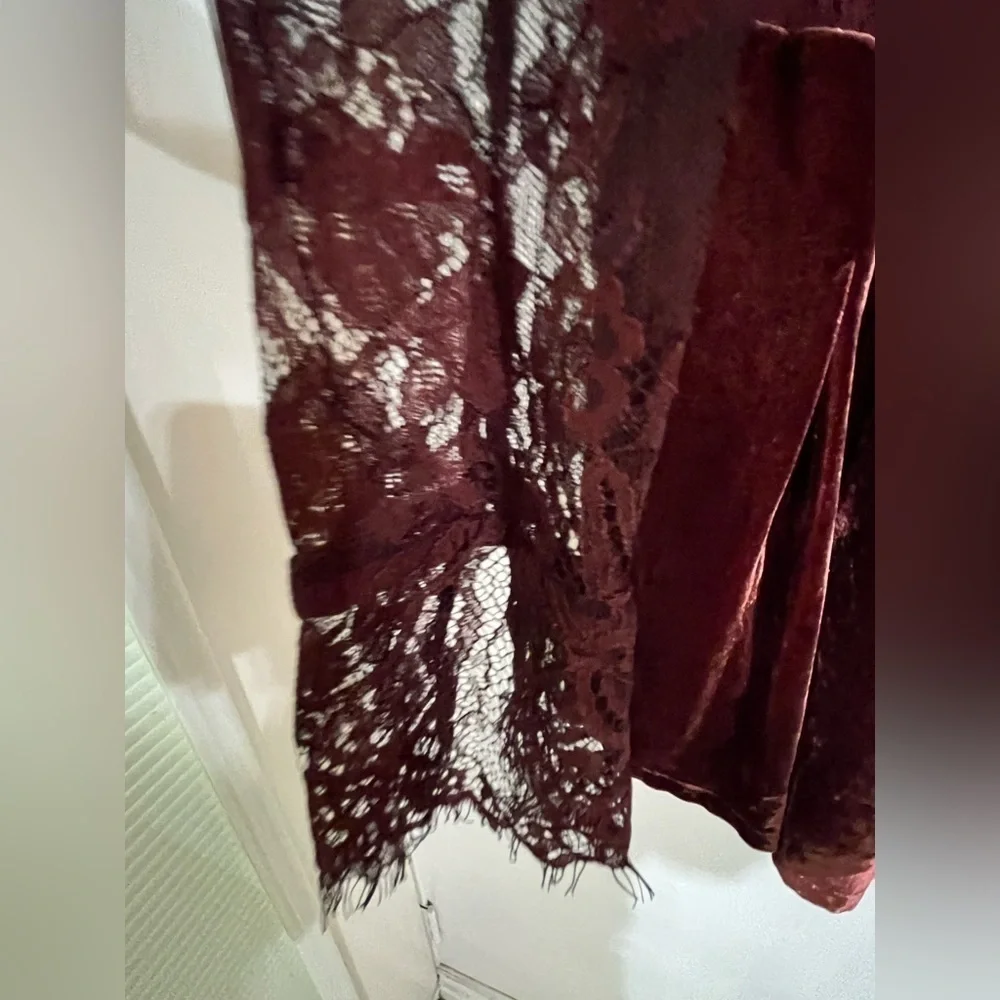 Free  People, Marley mini Dress burgundy velvet lace combo  XS